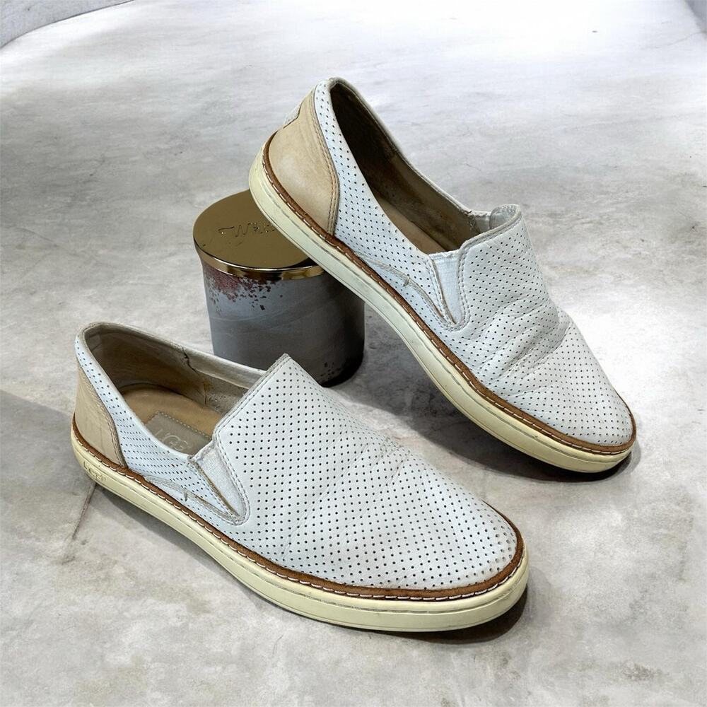 UGG Adley Perf White Leather Perforated Slip On Casual Sneakers Women’s Size 7